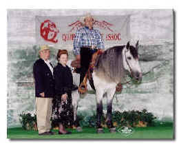 Romantico H.H.F. after winning the All Breed Open Reining competitions at the New England Quarter Horse Show held in W. Springfield, Massachusetts on July 29 & 31, 1999.